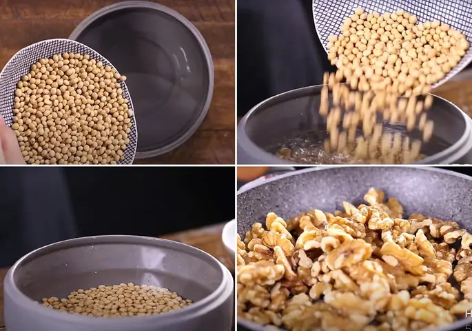 Ngâm Đậu Nành Và Hạt Óc Chó