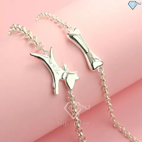 Hình Ảnh Chi Tiếtvòng Tay Đôi Bạc Khắc Tên Hình Con Chó Và Cục Xương Ltd0012