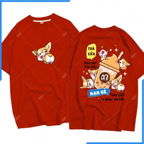 Mẫu Áo Lớp Hình Con Chó Màu Đỏ Dáng Oversize