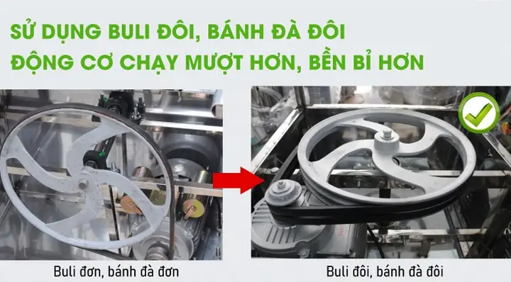 Dùng Buli Và Bánh Đà Đôi Nên Động Cơ Chạy Mượt Hơn