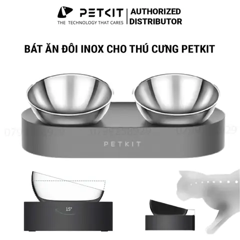 Bát Ăn Đôi Inox Chống Gù Cho Chó Mèo Petkit Nghiêng 15 Độ Bát Ăn Đôi Inox Chống Gù Cho Chó Mèo Petkit Nghiêng 15 Độ