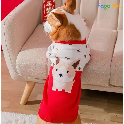 Áo Len Đỏ Hình Gấu Cho Chó Corgi Áo Len Đỏ Hình Gấu Cho Chó Corgi
