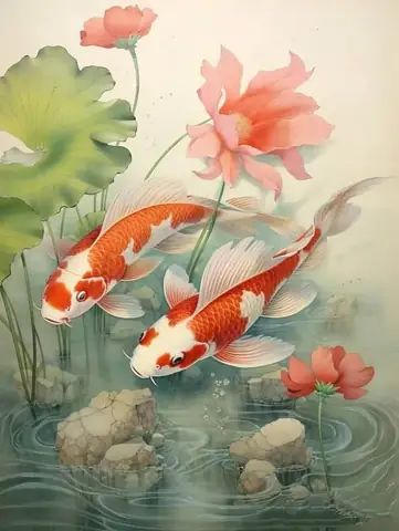Tranh Đôi Cá Chép Và Hoa Sen
