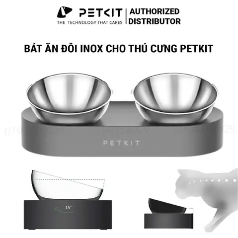 Bát Ăn Đôi Inox Chống Gù Cho Chó Mèo Petkit Nghiêng 15 Độ