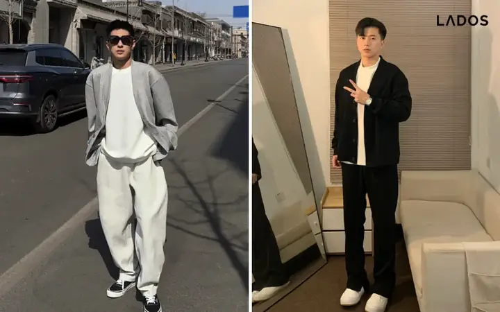 Áo Thun Nam Form Rộng Kết Hợp Với Áo Khoác Cardigan