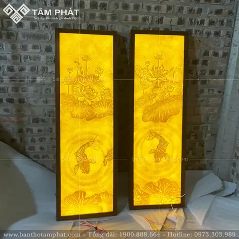 Tranh Trúc Chỉ Sen Cá Chép Trang Trí Bàn Thờ Tc6625 Tâm Phát