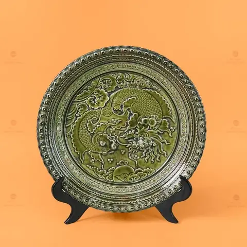 Đĩa Trưng Bày Đắp Nổi Cá Chép Hóa Rồng