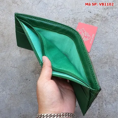 Hình Ảnh Chi Tiết Sản Phẩm Ví Da Cá Sấu Ngang Da Đuôi 1 Mặt Màu Xanh Lá Và Combo