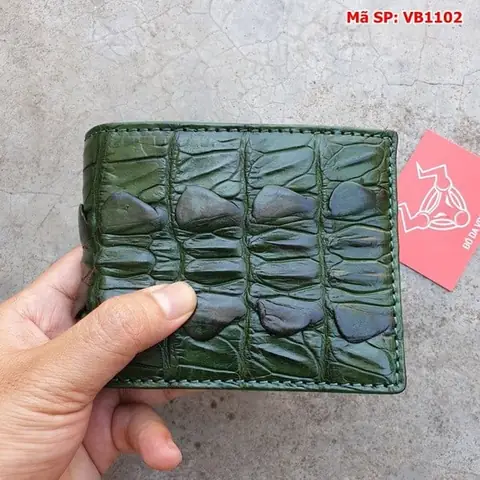 Hình Ảnh Chi Tiết Sản Phẩm Ví Da Cá Sấu Ngang Da Đuôi 1 Mặt Màu Xanh Lá Và Combo