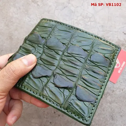 Hình Ảnh Chi Tiết Sản Phẩm Ví Da Cá Sấu Ngang Da Đuôi 1 Mặt Màu Xanh Lá Và Combo