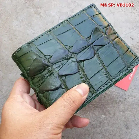 Hình Ảnh Chi Tiết Sản Phẩm Ví Da Cá Sấu Ngang Da Đuôi 1 Mặt Màu Xanh Lá Và Combo