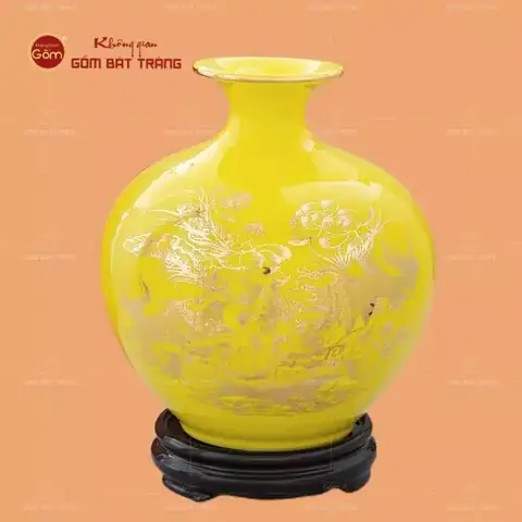 Bình Hút Lộc Màu Vàng Vẽ Vàng Kim Cá Chép Liên Hoa