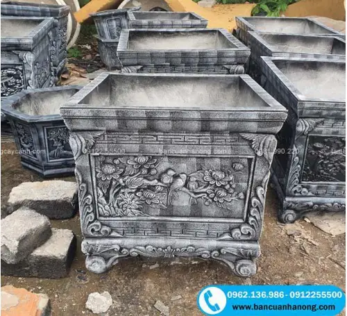 Chậu Xi Măng Vuông Chân Quỳ 60x60cm Bền Đẹp