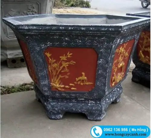 Chậu Lục Giác Giả Đá Và Sơn Đỏ