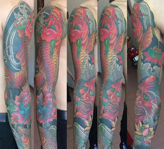 Hình Xăm Mặt Quỷ Cá Chép Ở Tay Cho Nam