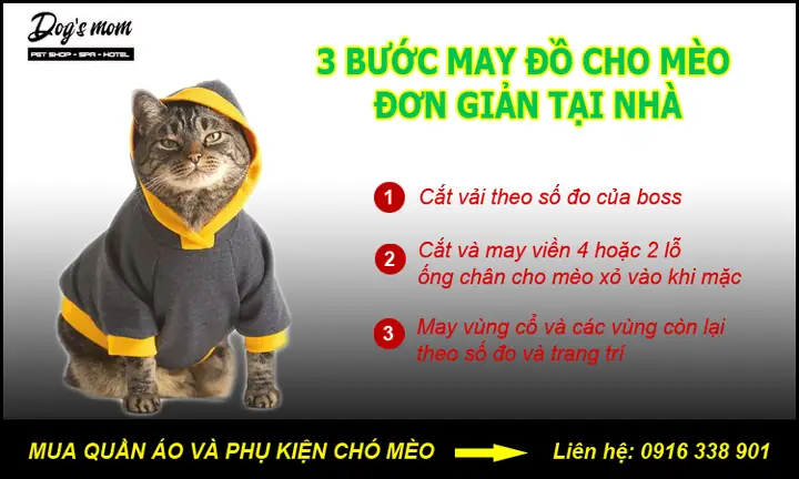 Hướng Dẫn 3 Bước May Quần Áo Cho Mèo Đơn Giản