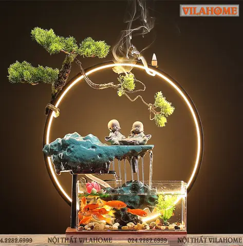 Thác Nước Phong Thủy Để Bàn Kết Hợp Bể Cá |vilahome