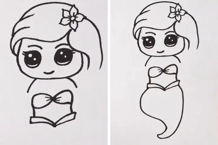 Bước 2: Vẽ Thân Và Đuôi Nàng Tiên Cá