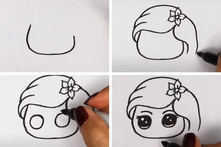 Bước 1: Vẽ Đầu Nàng Tiên Cá