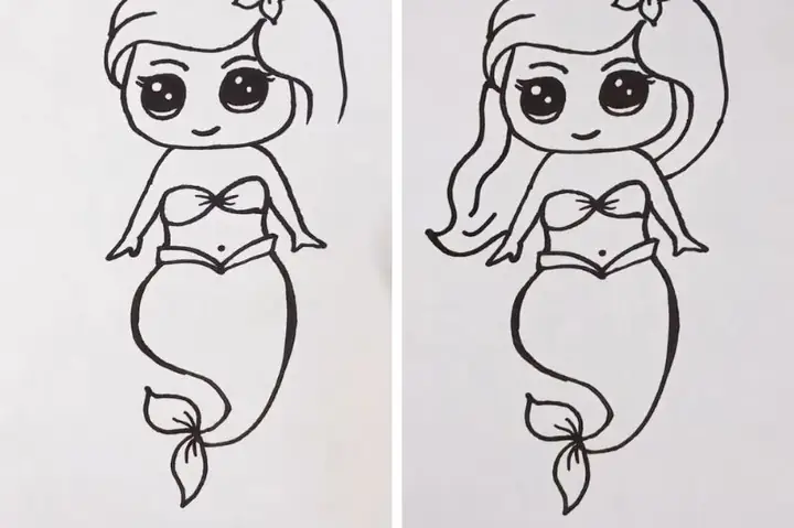Bước 2: Vẽ Thân Và Đuôi Nàng Tiên Cá