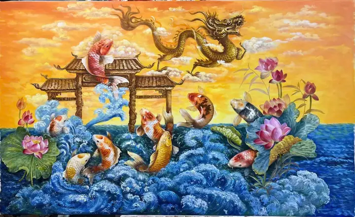 Ảnh Vẽ Cá Chép Hóa Rồng Cr01 | Fts Decor