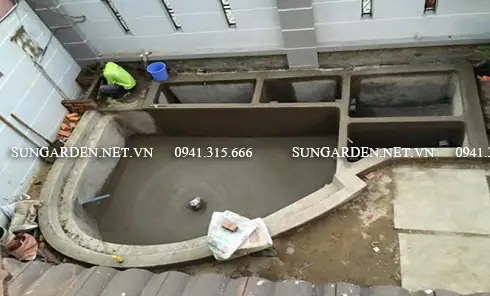 Xây Khung Hồ Bằng Gạch Đá