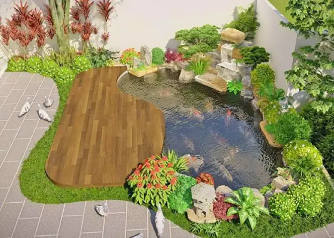 Hồ Koi Mini Đẹp Có Thác Nước Và Hòn Non Bộ