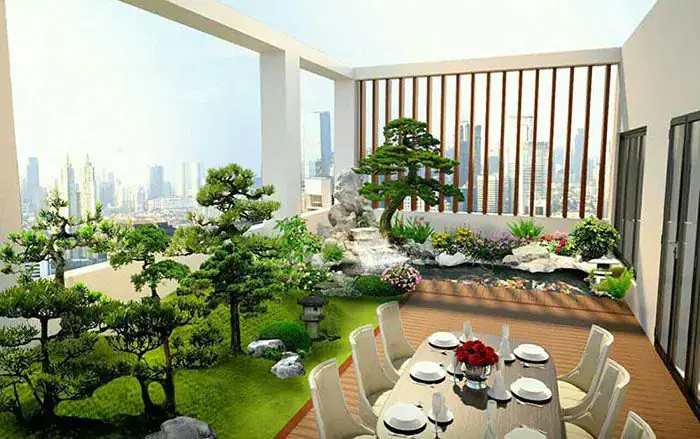 Mẫu Hồ Cá Koi Mini Đẹp Trên Sân Thượng